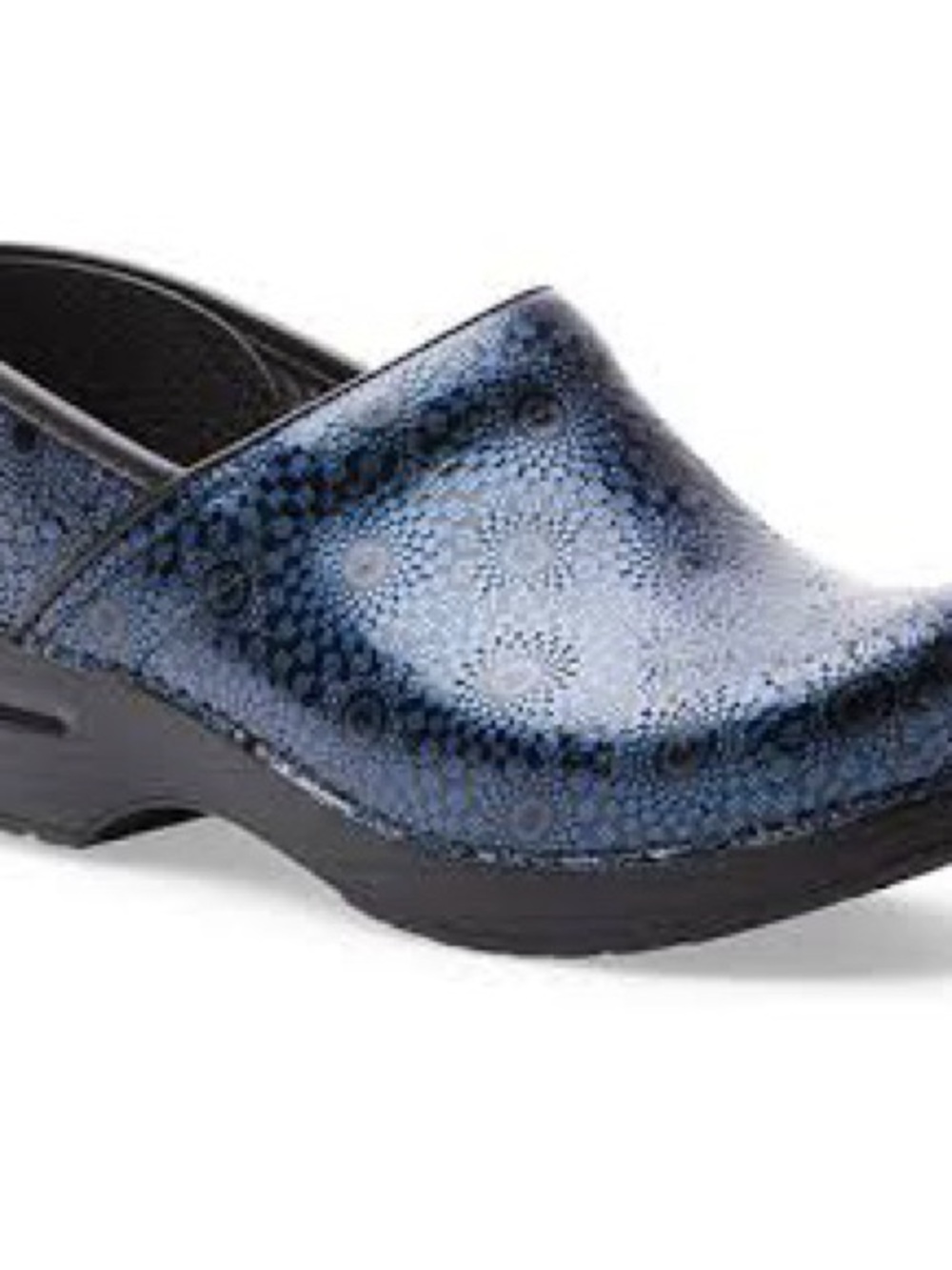 Dansko Women's Blue Black Sz 38 / 8 Metallic Embossed Professional Leather Clogs